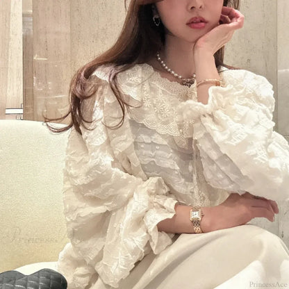 French Style Lace Up Loose Blouse