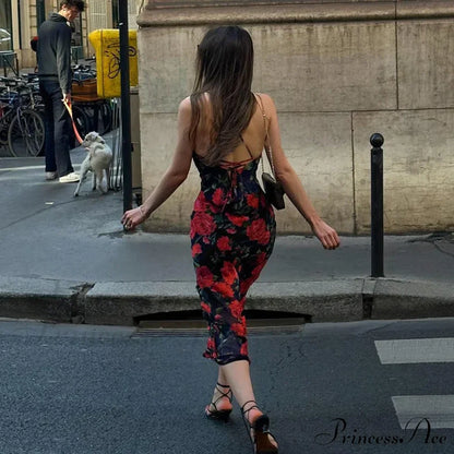 Fresh Rural Style Long SlimPrinted Suspended Spring/Summer Off Shoulder Floral Dress