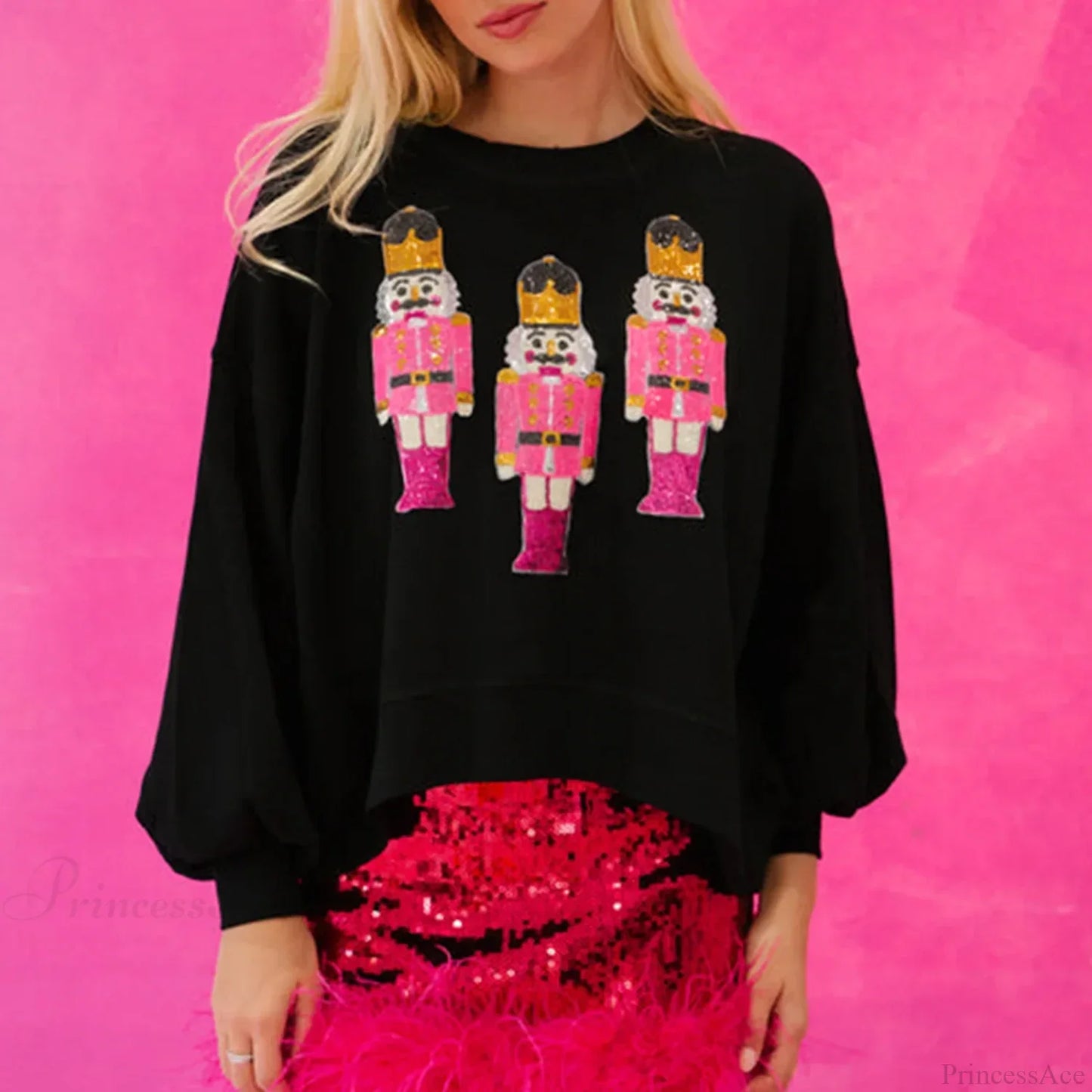 Funny Imcute Sequin Nutcracker Graphic Long Sleeve Hoodie