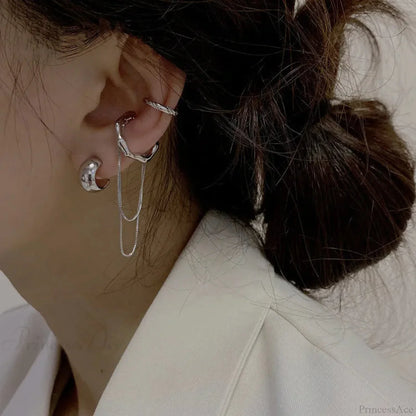 Geometric Fringe Chain Metal Clip Earring