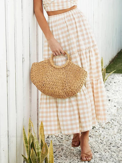 Gingham Tiered Patchwork Skirt