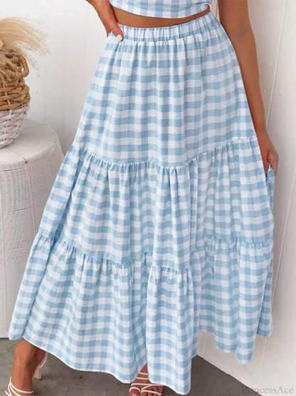 Gingham Tiered Patchwork Skirt