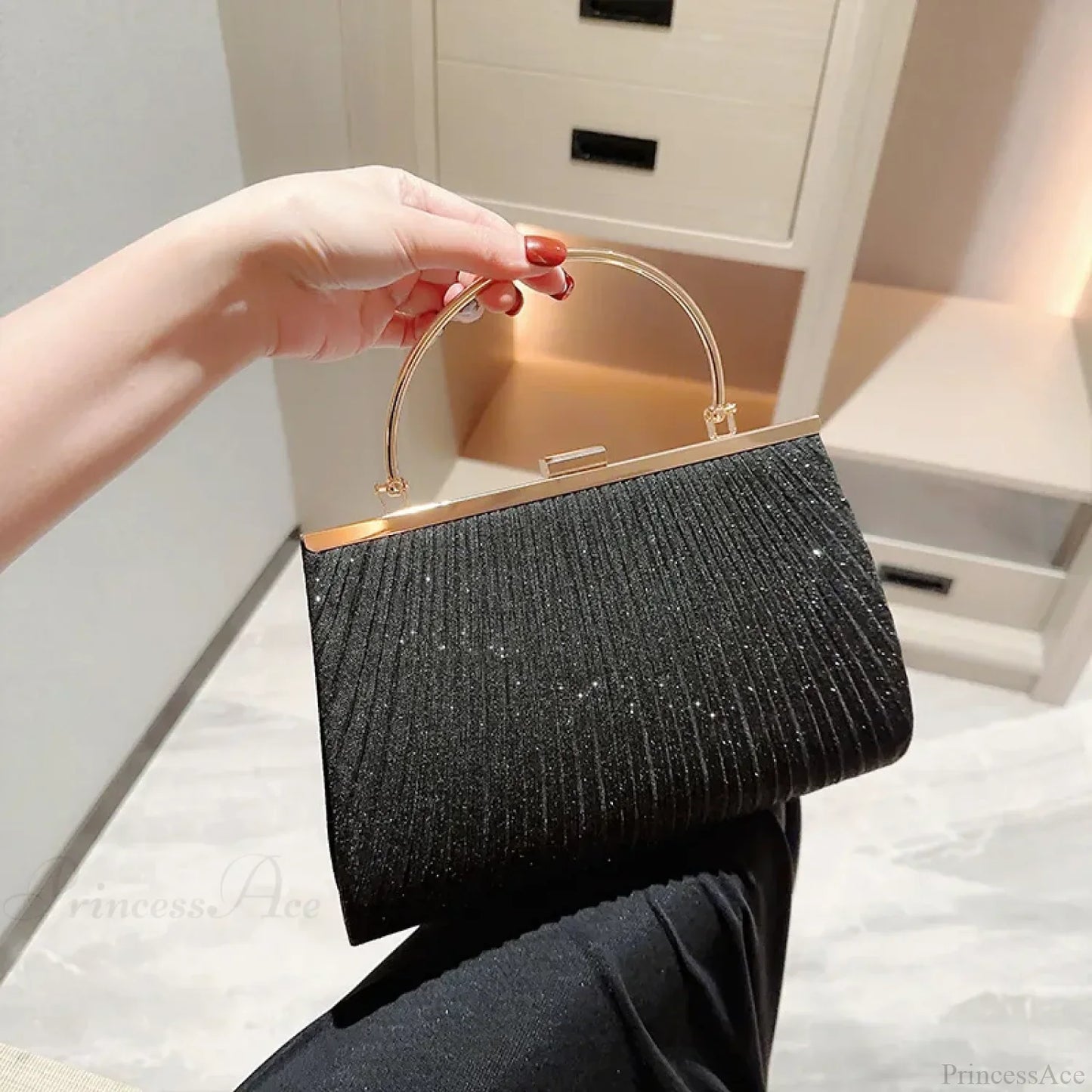 Glitter Luxury Apricot Evening Clutch Chain Shoulder Bag