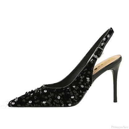 Glitter Luxury Pointed Toe Pumps Golden Thin Heels Sexy Slingback Sandals High Heel