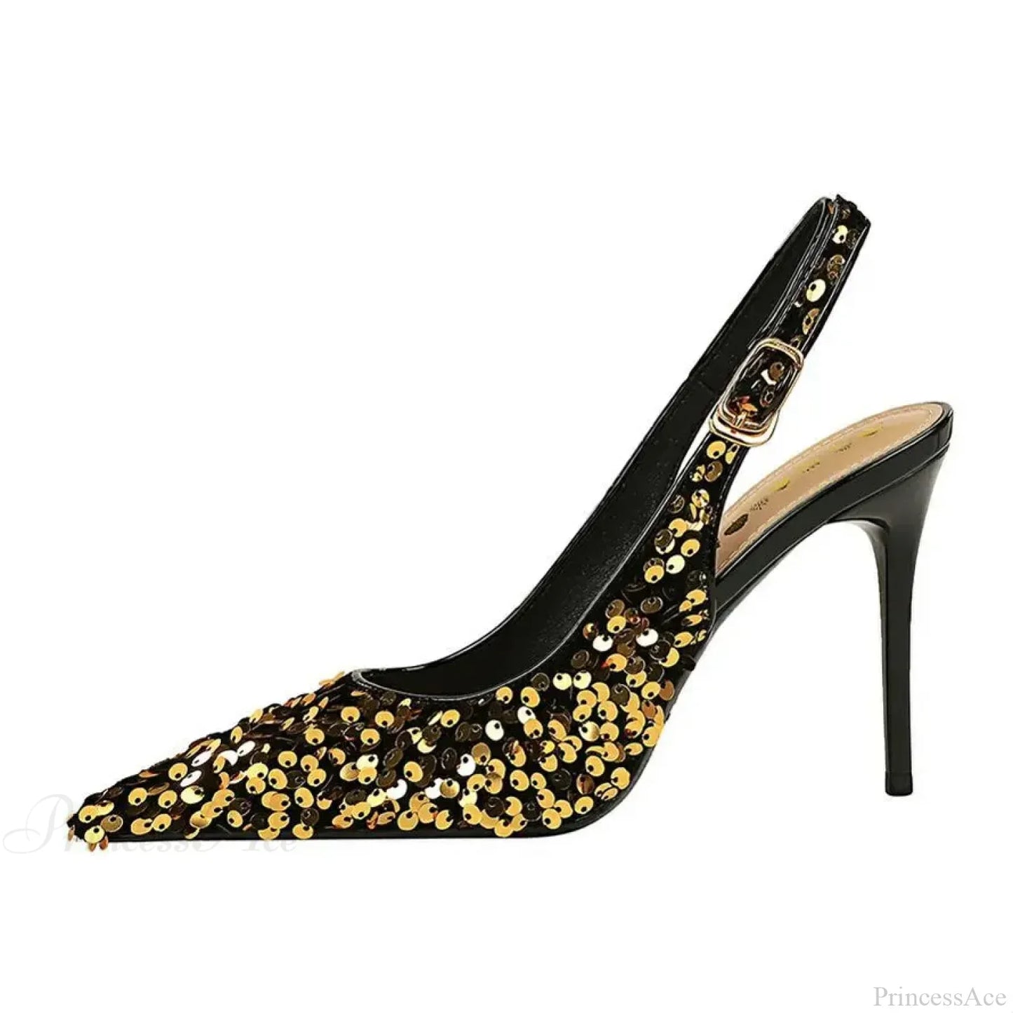 Glitter Luxury Pointed Toe Pumps Golden Thin Heels Sexy Slingback Sandals High Heel