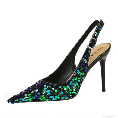 Glitter Luxury Pointed Toe Pumps Golden Thin Heels Sexy Slingback Sandals High Heel