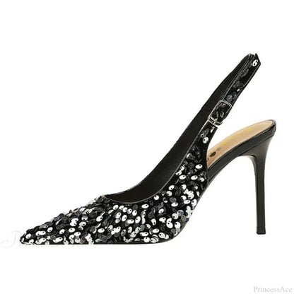 Glitter Luxury Pointed Toe Pumps Golden Thin Heels Sexy Slingback Sandals High Heel