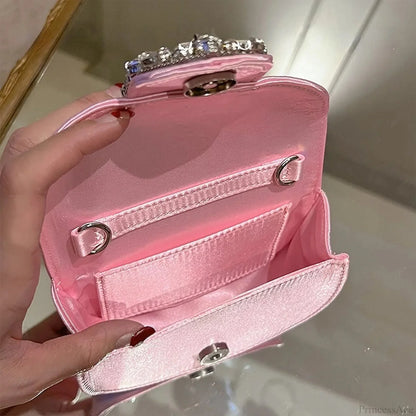 Glittering Crystal Satin Evening Clutch Wedding Purse