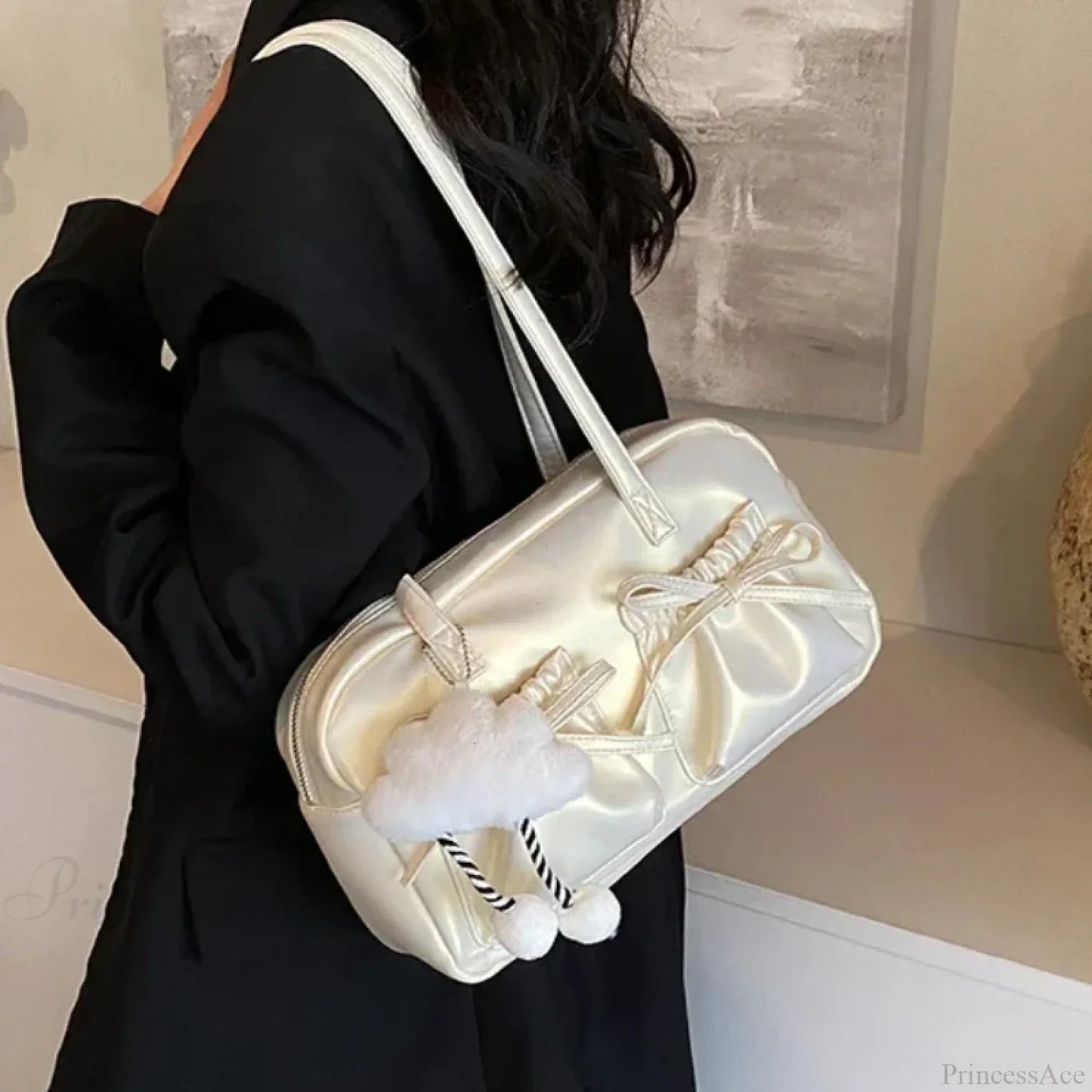 Glossy PU Sewing Thread Shoulder Bag