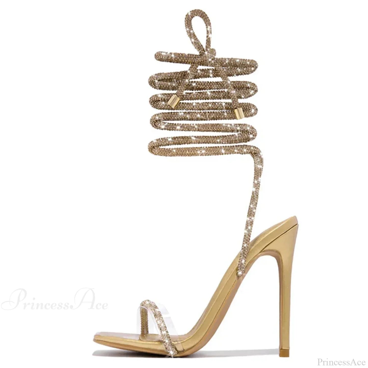 Gold Crystal Ankle Cross-Strap Sexy Open-Toe Club Summer Party Banquet High Heel
