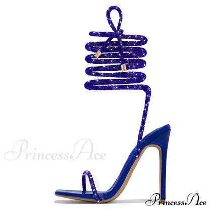 Gold Crystal Ankle Strap Sandals - Women's Summer Party Wedding Shoes - Open Toe Club Heels
