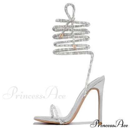 Gold Crystal Ankle Strap Sandals - Women's Summer Party Wedding Shoes - Open Toe Club Heels