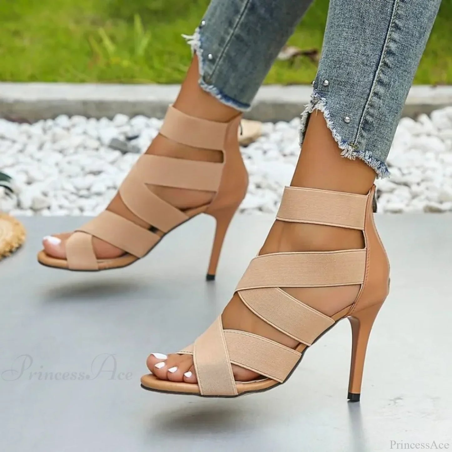 Gold Sexy Strange High Heels Gladiator Narrow Band Square ToeBuckle Strap Wedding Banquet Pumps High Heel