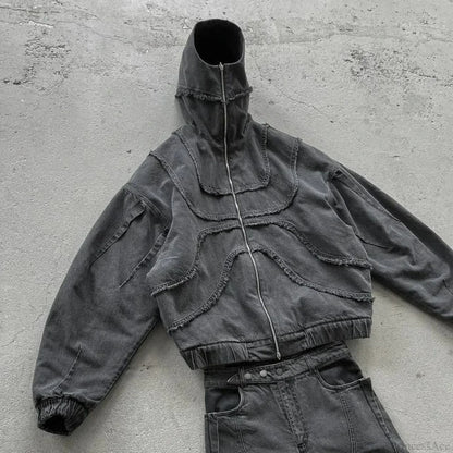 Gothic Punk Washed Zipper Hoodie