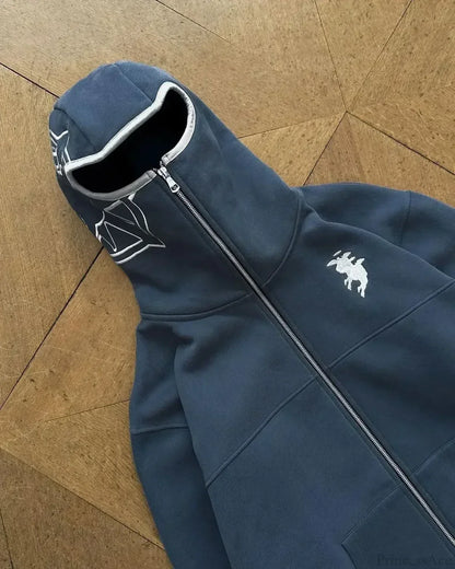 Gothic Punk Washed Zipper Hoodie