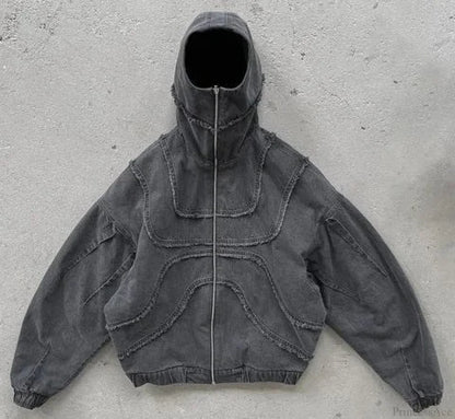 Gothic Punk Washed Zipper Hoodie