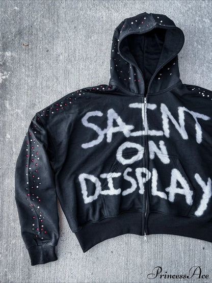 Gothic Rock Letter Print Hoodie