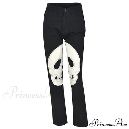 Gothic Skeleton Print Y2K Black Jeans