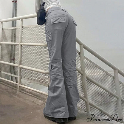 Gray Casual Stitched Pocket Cargo Pants