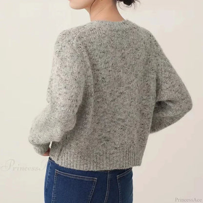 Gray Elegant O-neck Button Cardigan