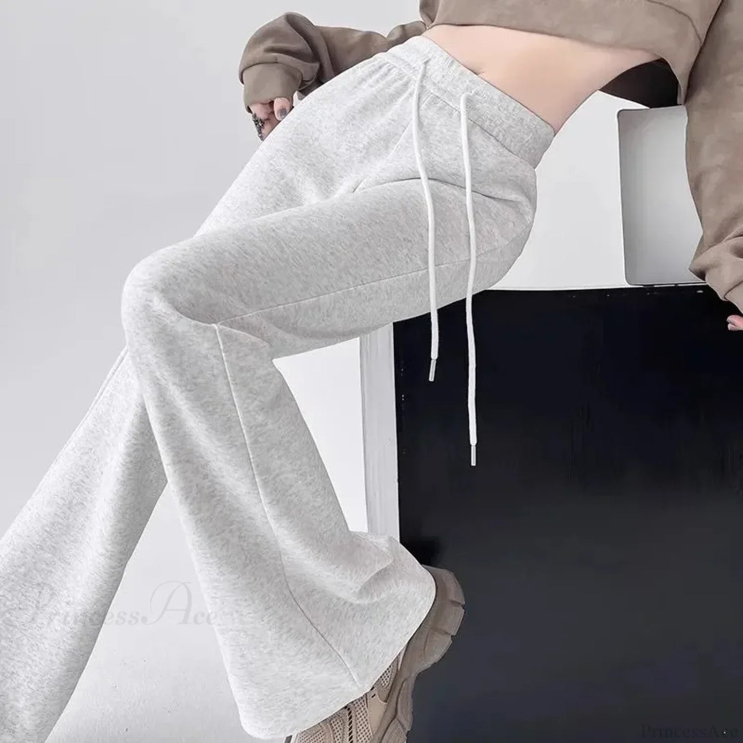 Gray High Waist Flared Sweatpants Pants