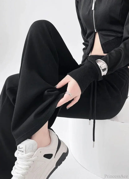 Gray High Waist Flared Sweatpants Pants