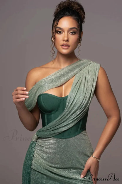 Green Draped Stylish Maxi Dress