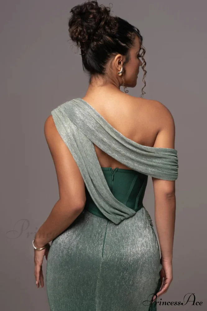 Green Draped Stylish Maxi Dress