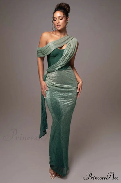 Green Draped Stylish Maxi Dress