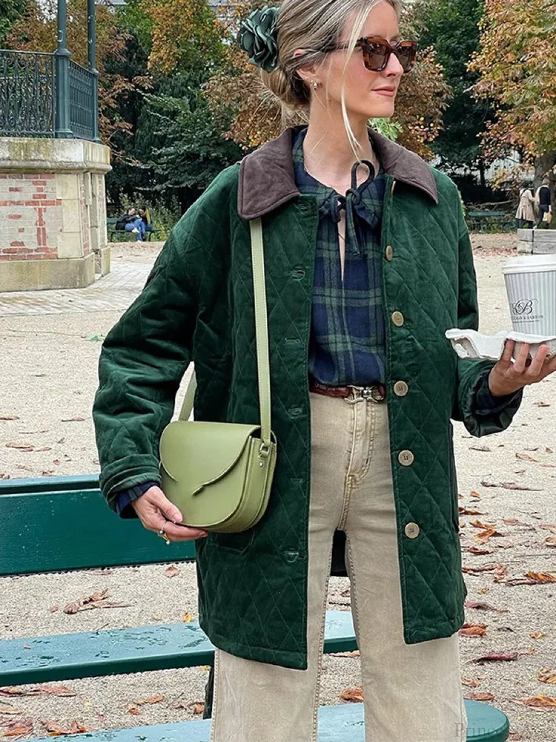 Green Patchwork Cotton Coat
