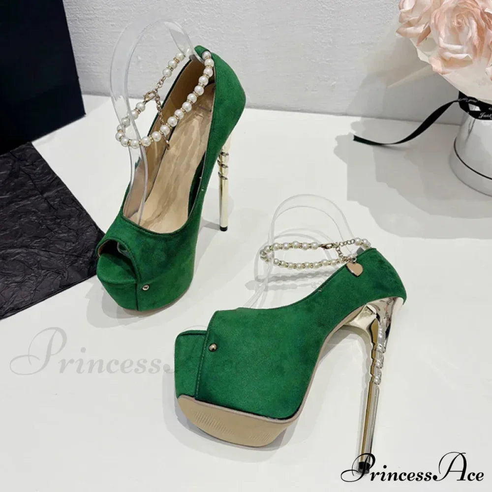 Green Peep Toe Wedding Banquet High Heels Platform Pumps with Ankle Strap