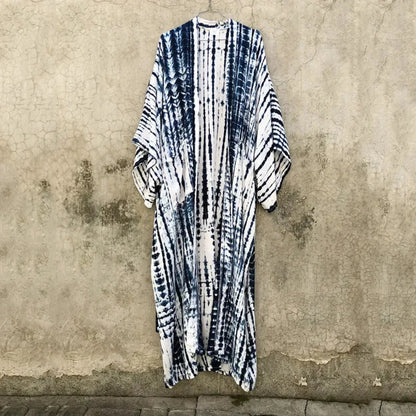 Green Printed Silky Kimono Robe Boho Cover up