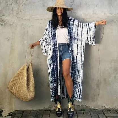 Green Printed Silky Kimono Robe Boho Cover up