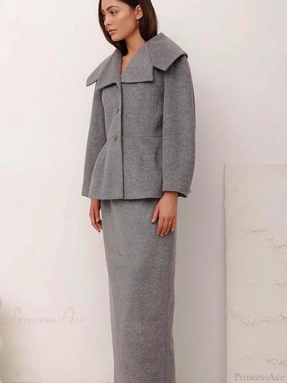 Grey Wool Blends Coat