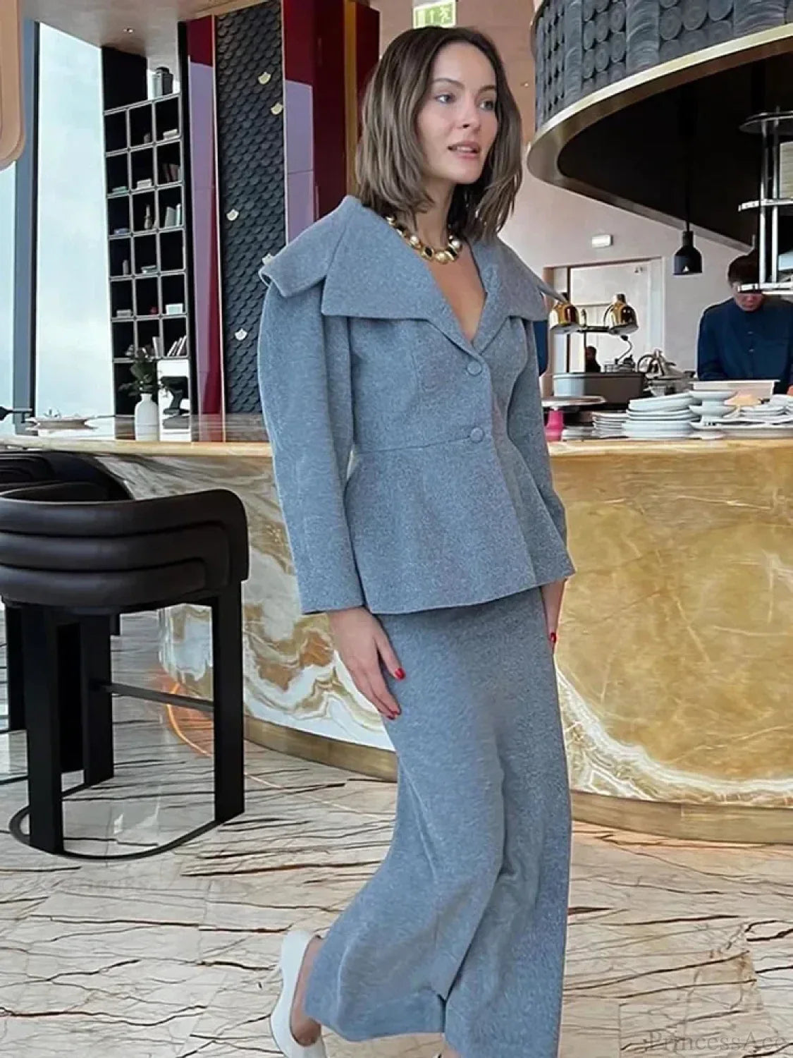 Grey Wool Blends Coat