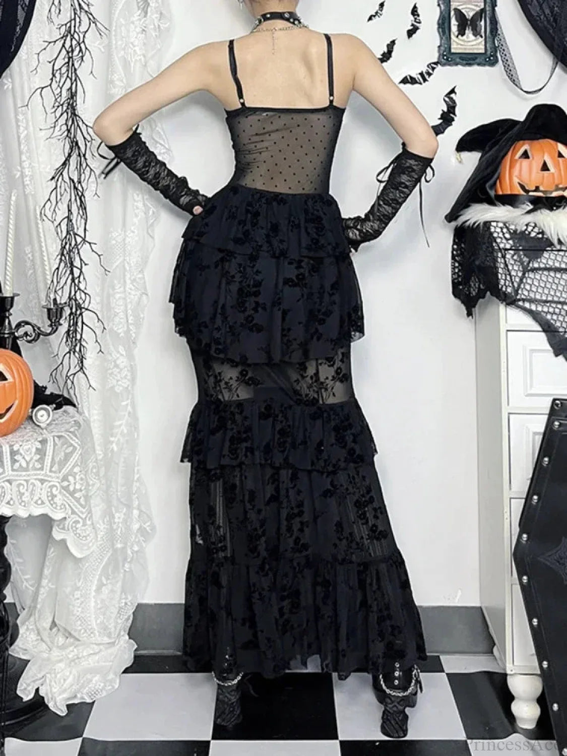 Group Transparent Bodice Full-Length Dress