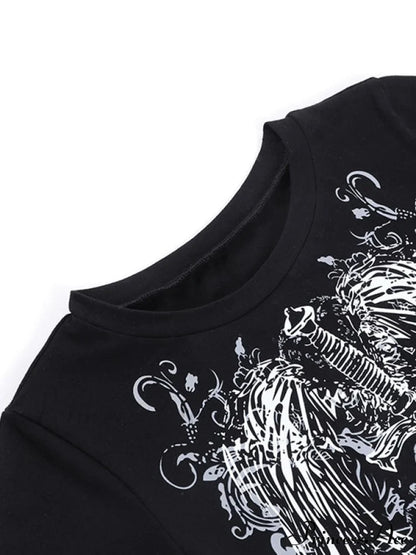 Grunge Wing Print Trendy Ribbed Knit Crop Top