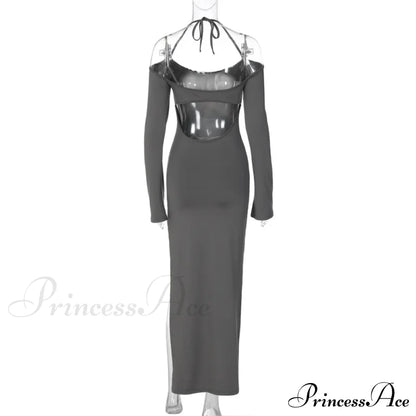 Halter Backless es Elegant Sleeve Club Party Split es Clothes Maxi Dress
