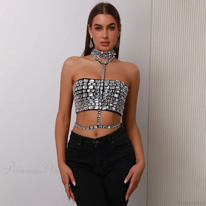 Halter Beaded Lace-Up Bandage Crop Prom Dress