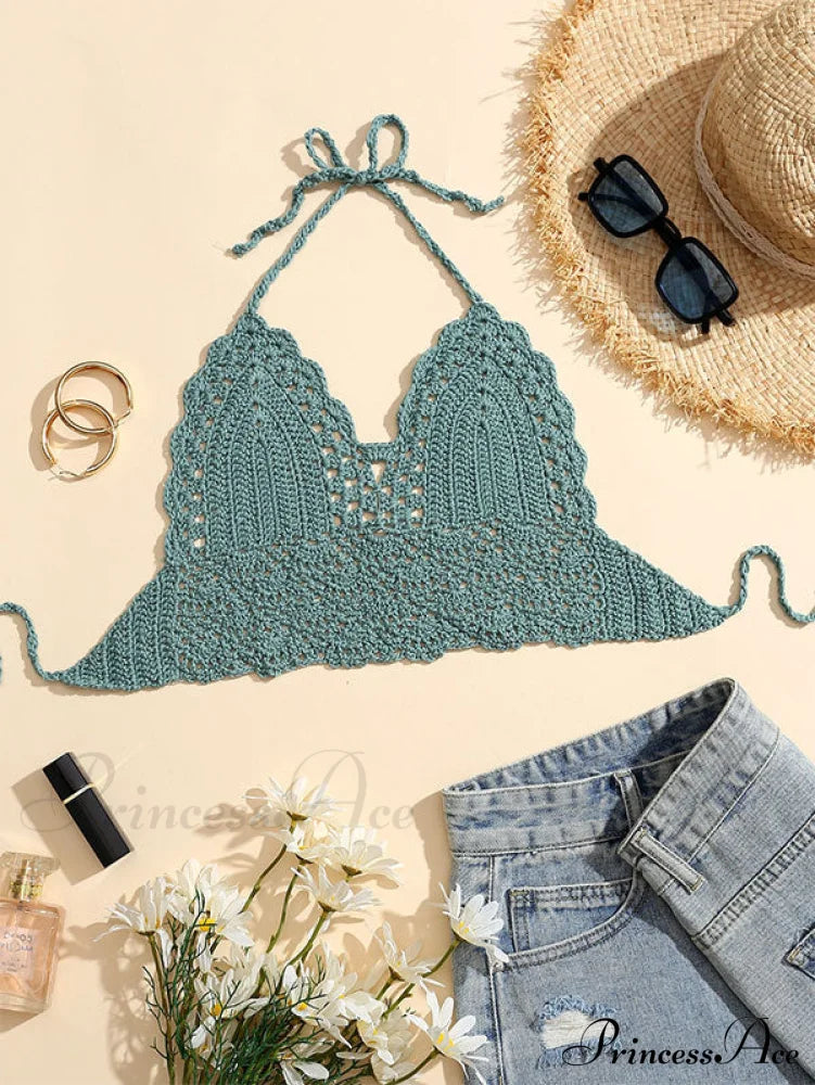 Halter Crochet Hollow Trendy Crop Tops