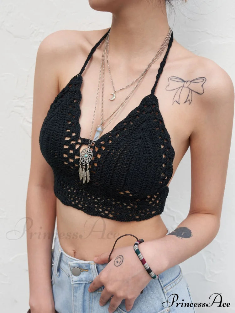 Halter Crochet Hollow Trendy Crop Tops