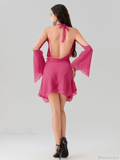 Halter Tie-Up Cowl Neck Mini Dress