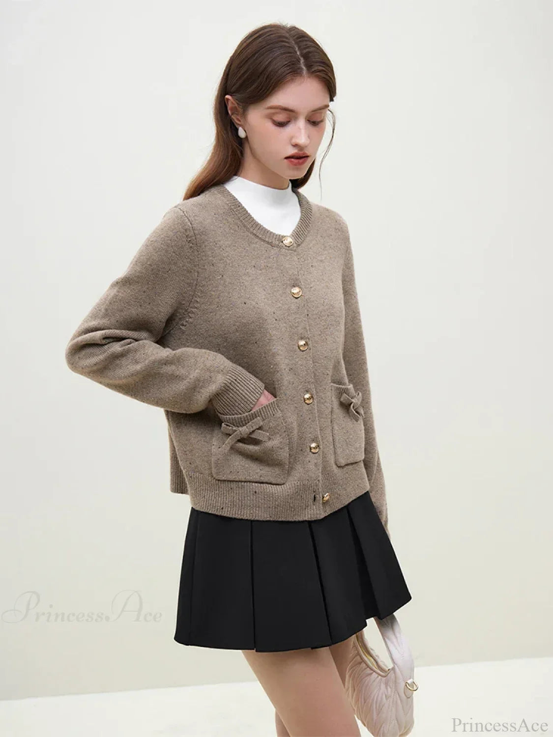 Handmade Bow Knit Brown Cardigan