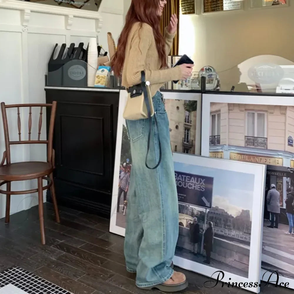 Harajuku Trend Japanese Style High-Waisted Straight New Autumn Leg Fashion Jean