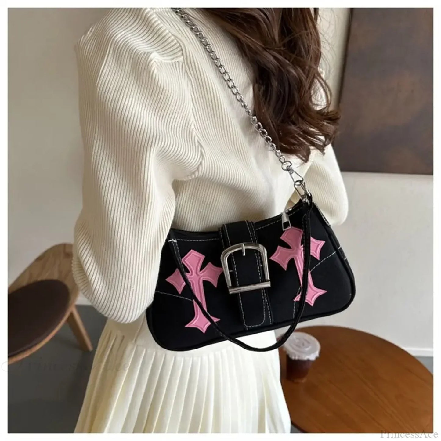 Hasp Metal Buckle Canvas Shoulder Bag
