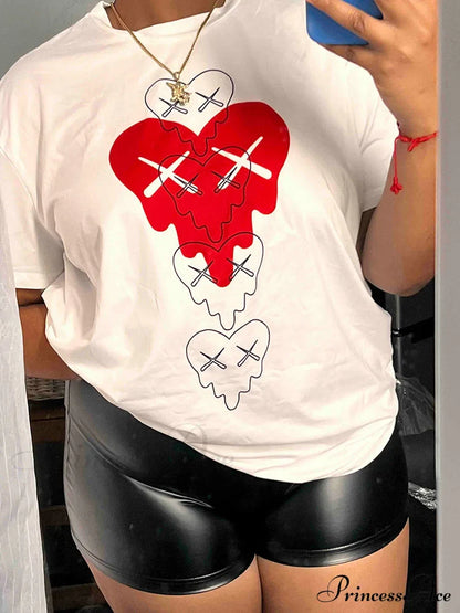 Heart Print Raglan Trendy Short Sleeve Tee
