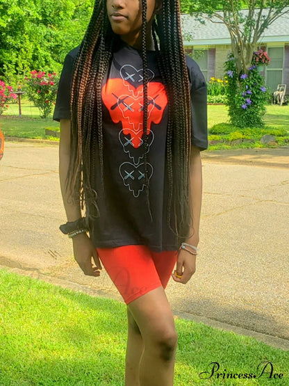 Heart Print Raglan Trendy Short Sleeve Tee