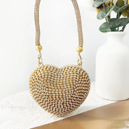 Heart Shape Sparkling Diamond Clutch Bag