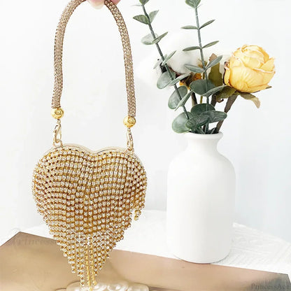Heart Shape Sparkling Diamond Clutch Bag