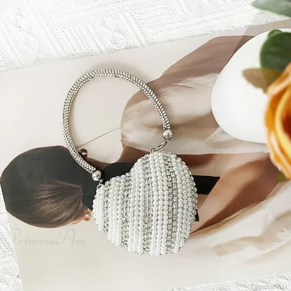 Heart Shape Sparkling Diamond Clutch Bag